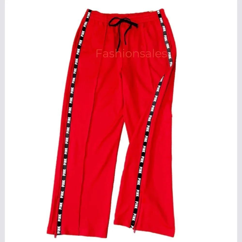 Victorias Secret PINK Active High Waist Wide Leg Track Pants Sweatpants Red XL